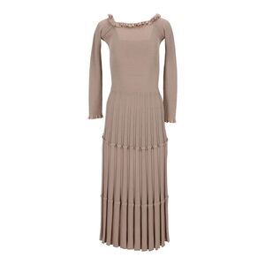 Altuzarra Off-Shoulder Pleated Knit Dress in Beige Viscose